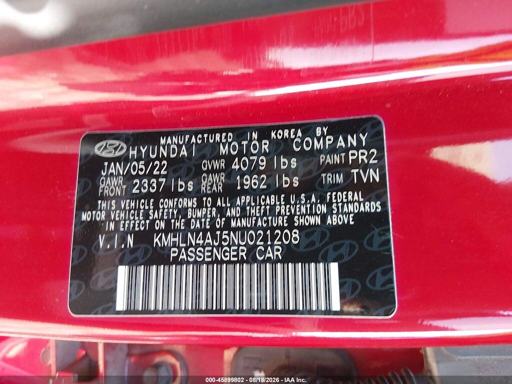 KMHLN4AJ5NU021208 2022 HYUNDAI ELANTRA HYBRID photo no. 9