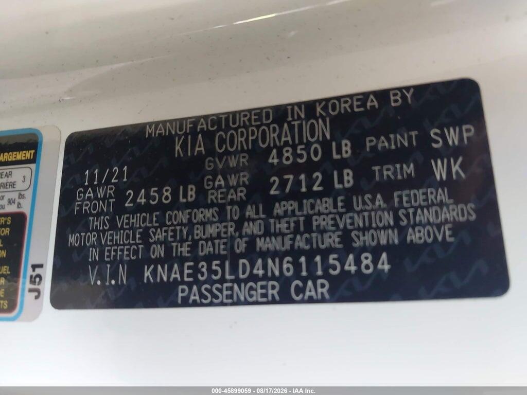 KNAE35LD4N6115484 2022 KIA STINGER photo no. 9