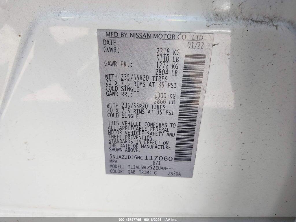 5N1AZ2DJ6NC117060 2022 NISSAN MURANO photo no. 9