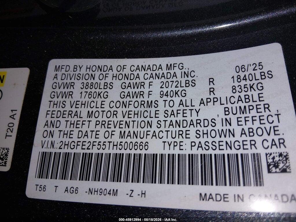 2HGFE2F55TH500666 2026 HONDA CIVIC photo no. 9