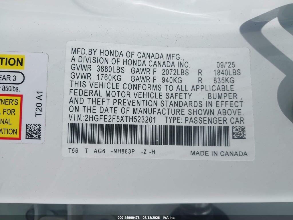 2HGFE2F5XTH523201 2026 HONDA CIVIC photo no. 9