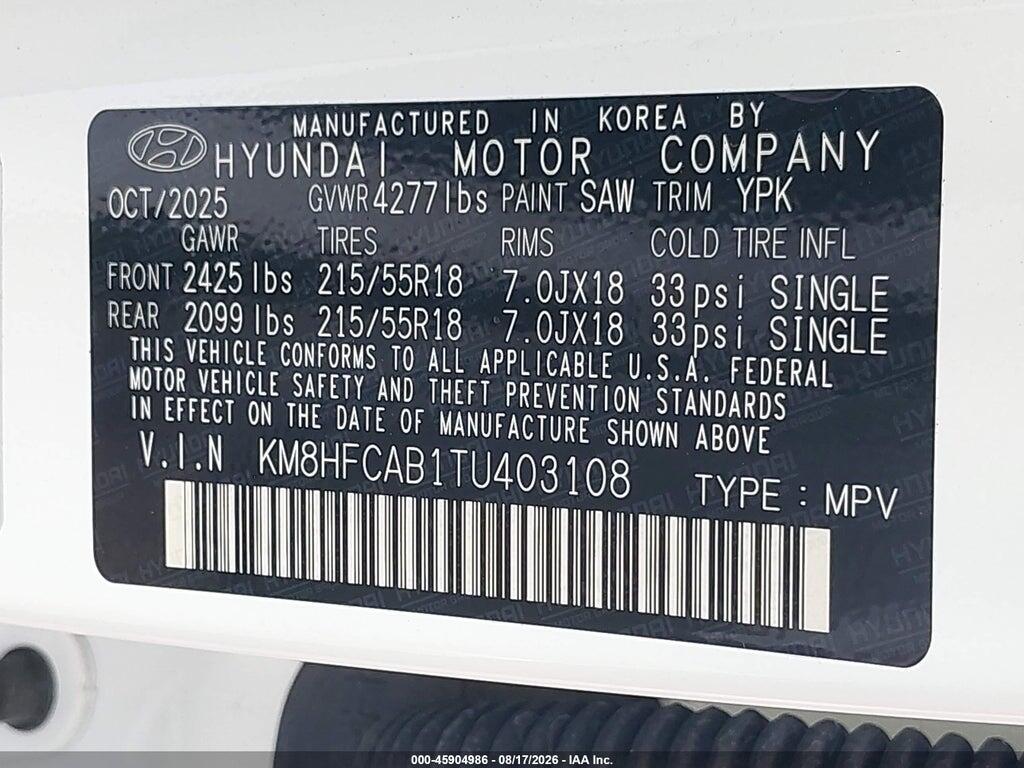 KM8HFCAB1TU403108 2026 HYUNDAI KONA photo no. 9