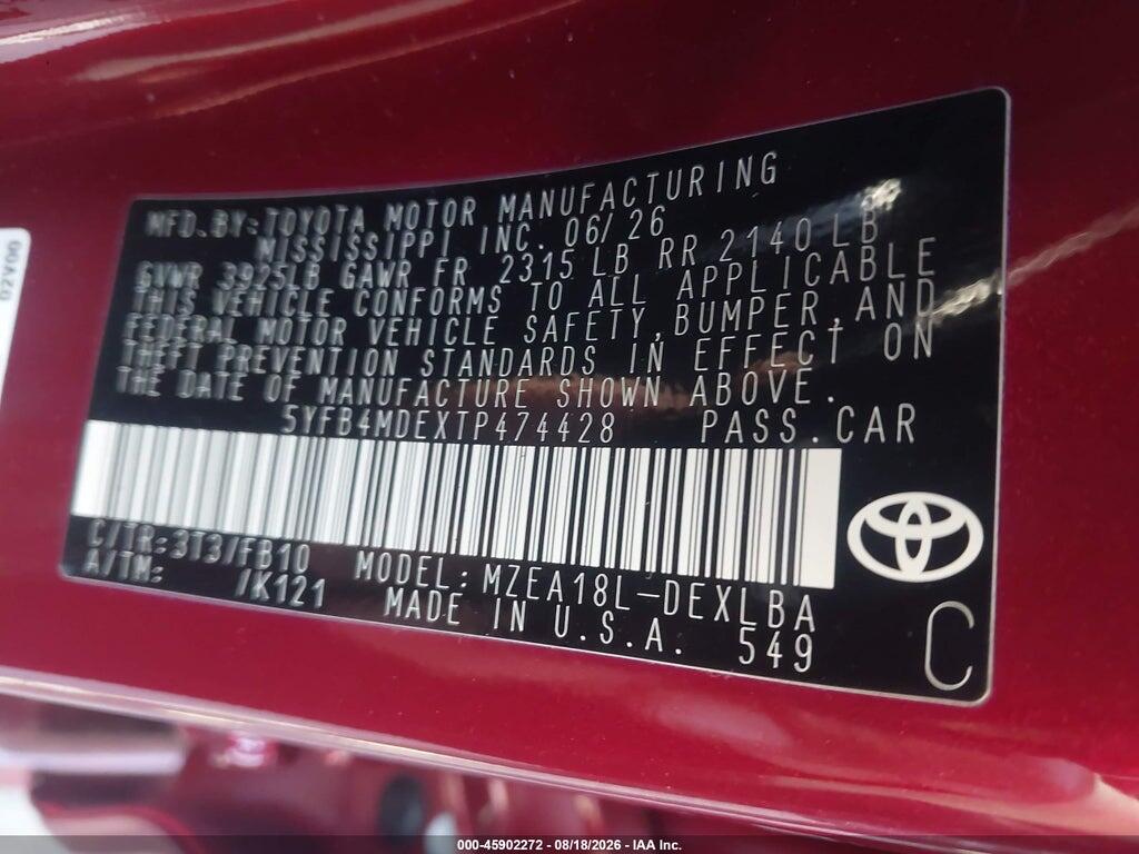 5YFB4MDEXTP474428 2026 TOYOTA COROLLA photo no. 9