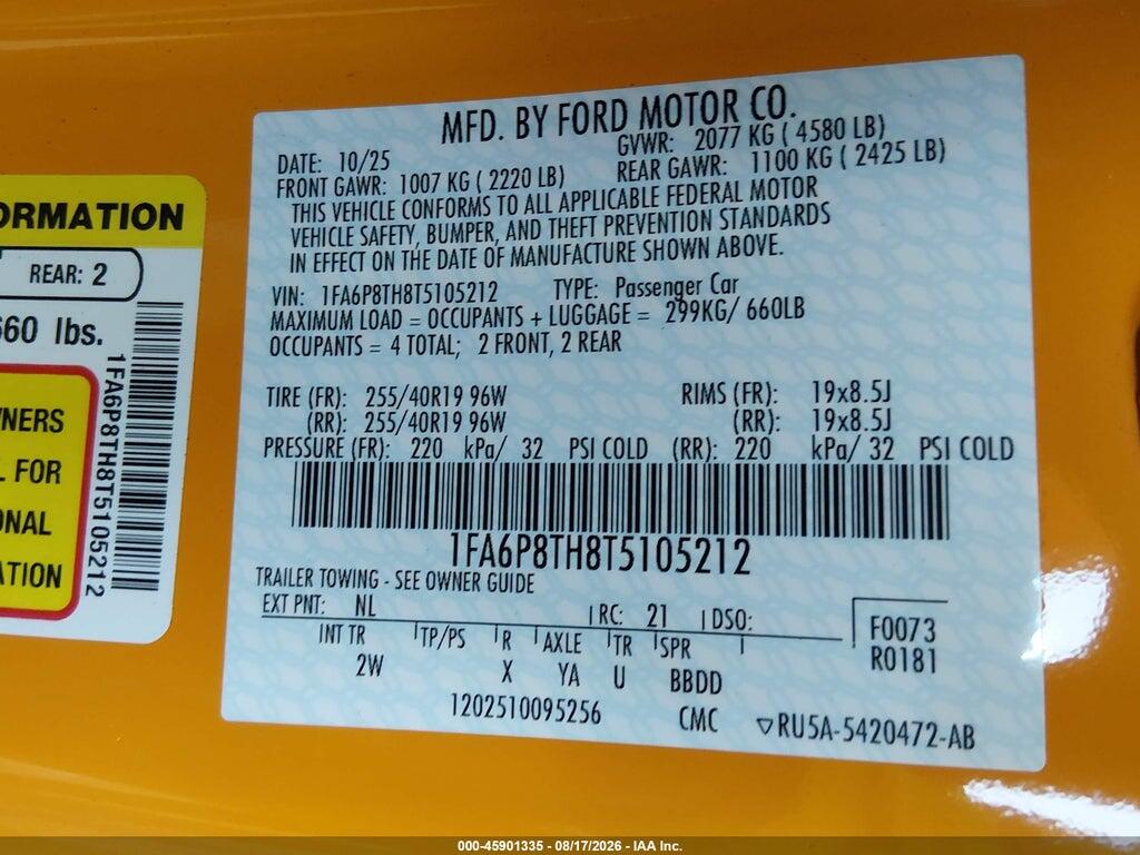 1FA6P8TH8T5105212 2026 FORD MUSTANG photo no. 9
