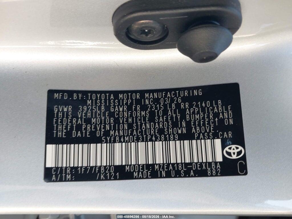 5YFB4MDE3TP438189 2026 TOYOTA COROLLA photo no. 9