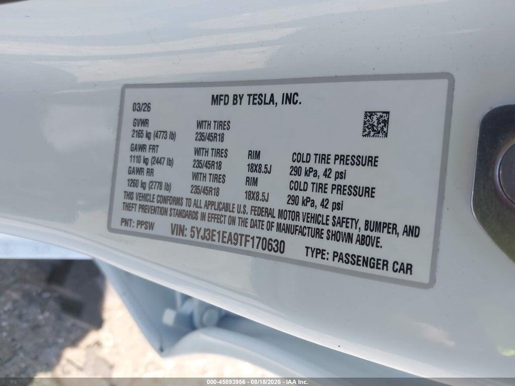 5YJ3E1EA9TF170630 2026 TESLA MODEL 3 photo no. 9