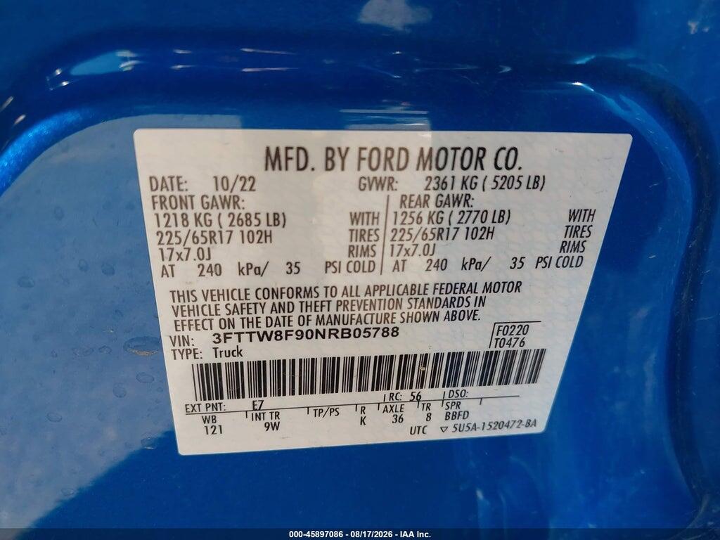 3FTTW8F90NRB05788 2022 FORD MAVERICK photo no. 9