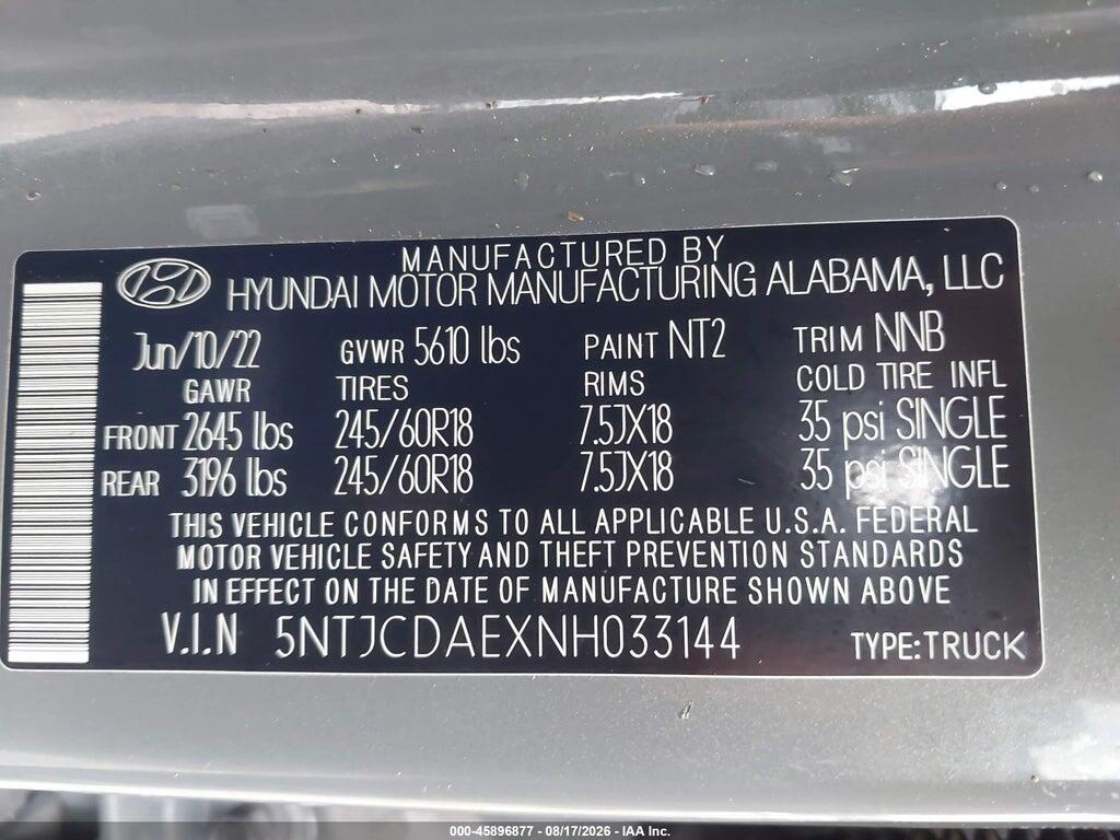 5NTJCDAEXNH033144 2022 HYUNDAI SANTA CRUZ photo no. 9