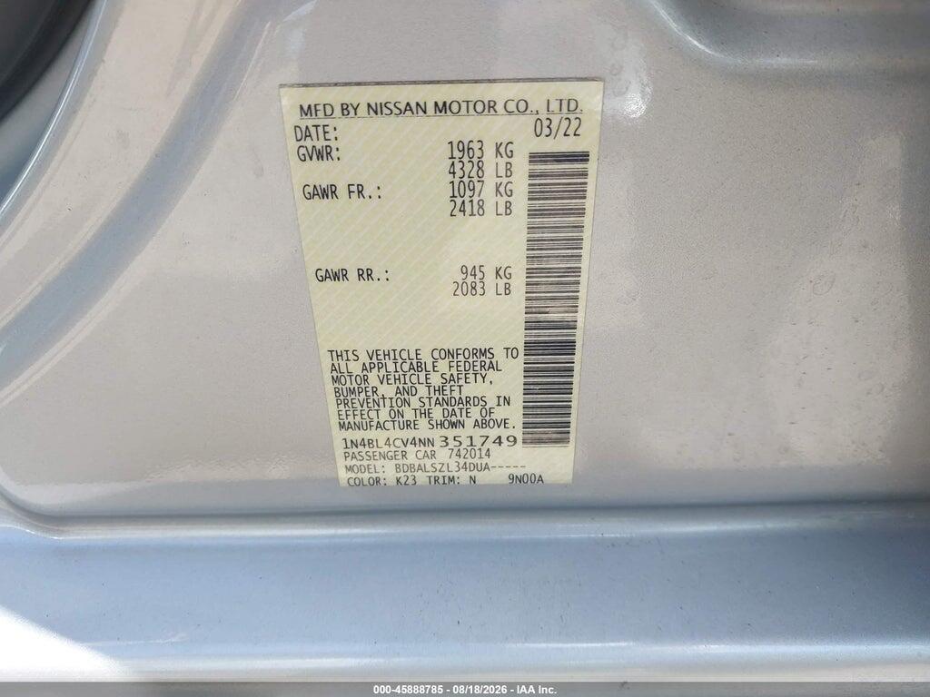 1N4BL4CV4NN351749 2022 NISSAN ALTIMA photo no. 9