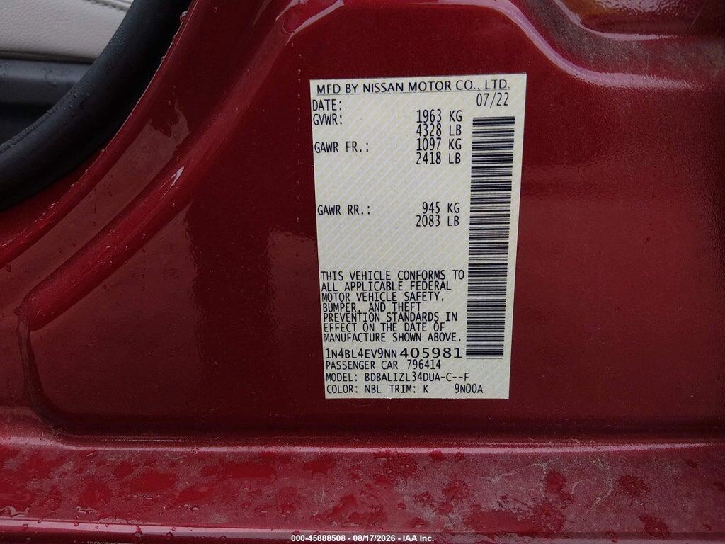 1N4BL4EV9NN405981 2022 NISSAN ALTIMA photo no. 9