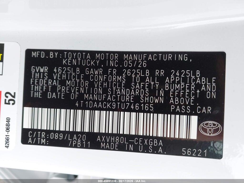 4T1DAACK9TU746165 2026 TOYOTA CAMRY photo no. 9
