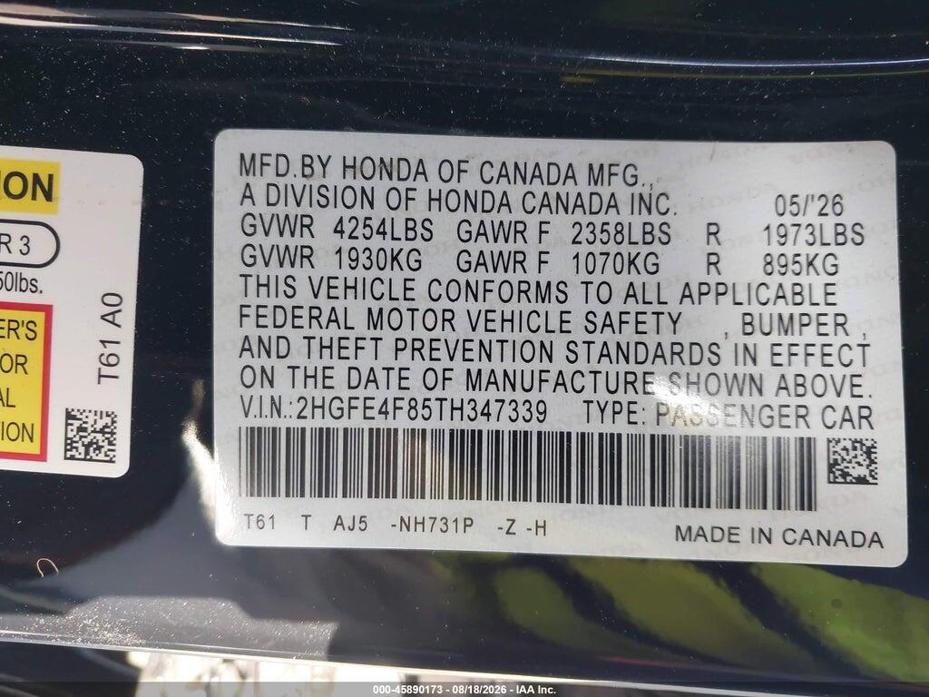 2HGFE4F85TH347339 2026 HONDA CIVIC HYBRID photo no. 9