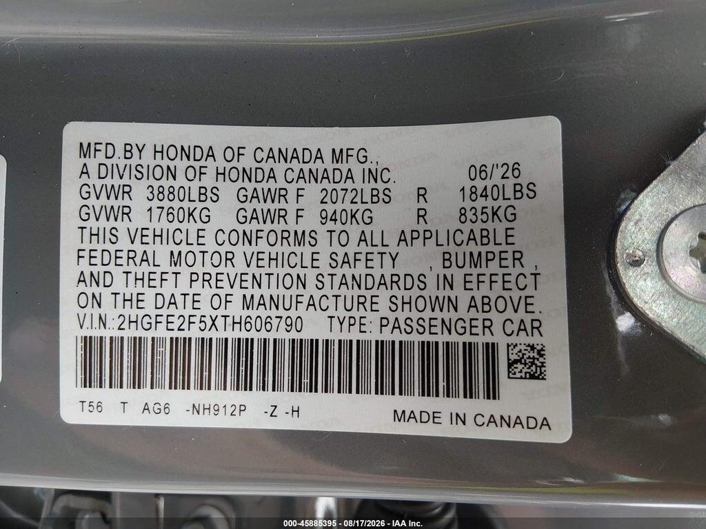 2HGFE2F5XTH606790 2026 HONDA CIVIC photo no. 9