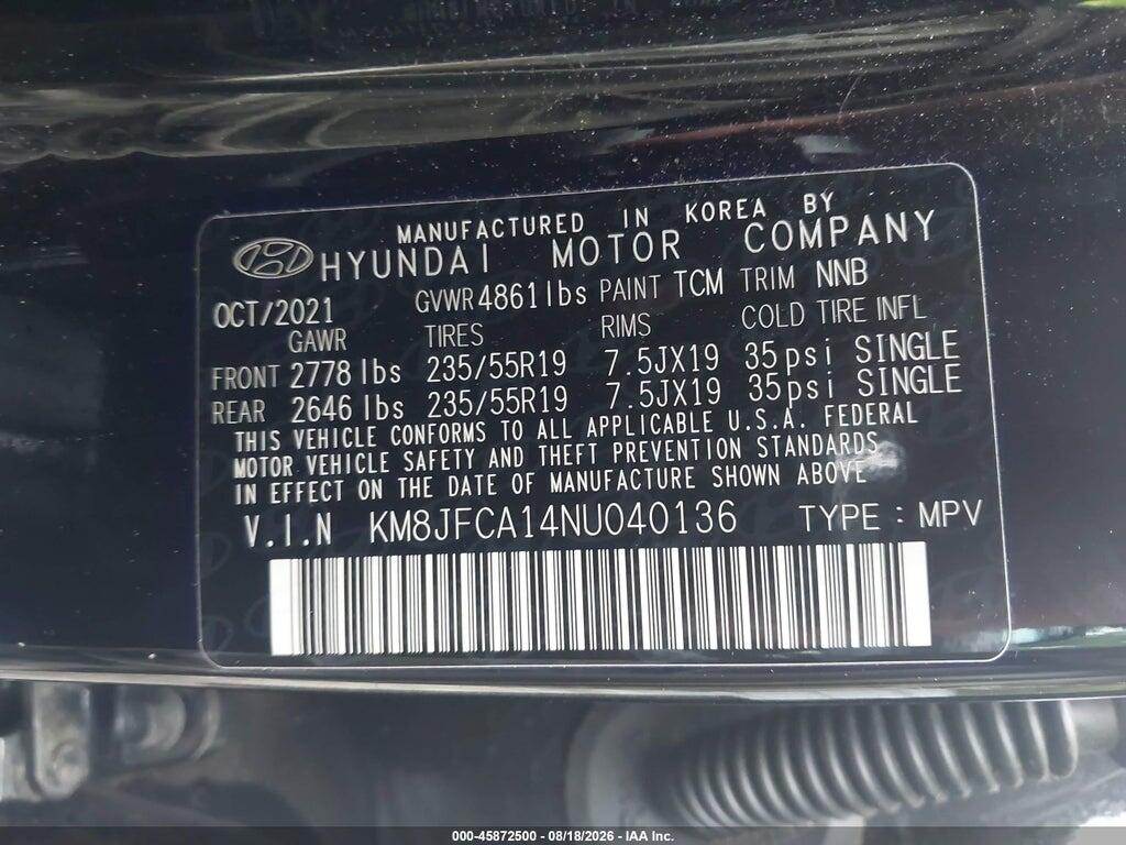 KM8JFCA14NU040136 2022 HYUNDAI TUCSON HYBRID photo no. 9
