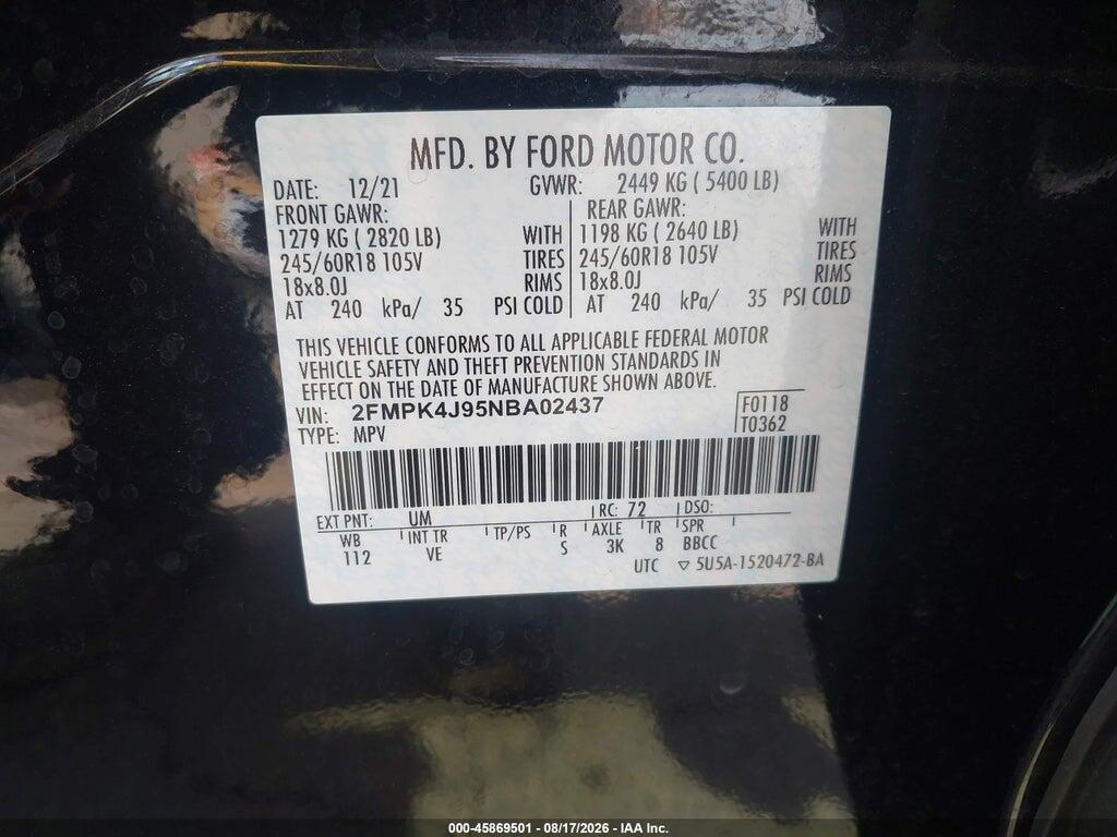 2FMPK4J95NBA02437 2022 FORD EDGE photo no. 9