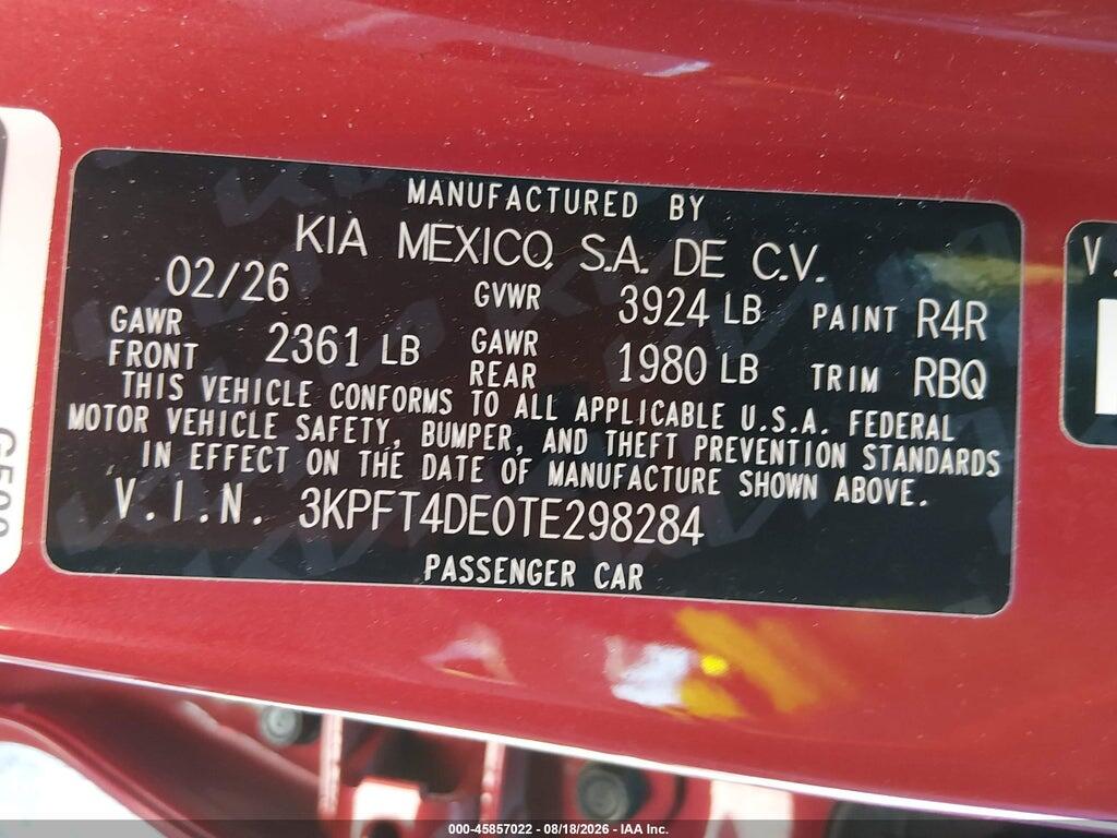 3KPFT4DE0TE298284 2026 KIA K4 photo no. 9