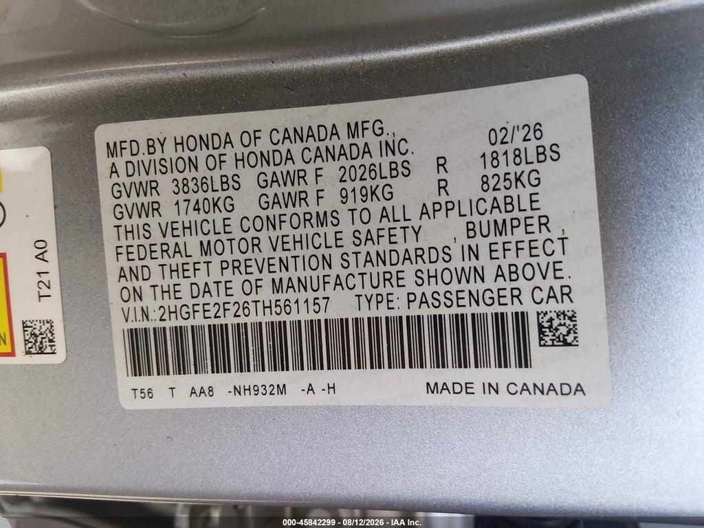 2HGFE2F26TH561157 2026 HONDA CIVIC photo no. 9