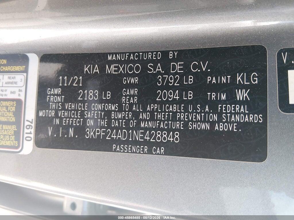 3KPF24AD1NE428848 2022 KIA FORTE photo no. 9