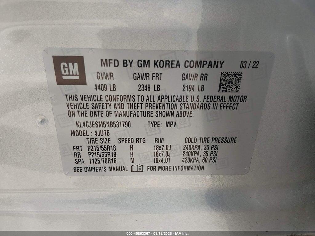 KL4CJESM5NB531790 2022 BUICK ENCORE photo no. 9