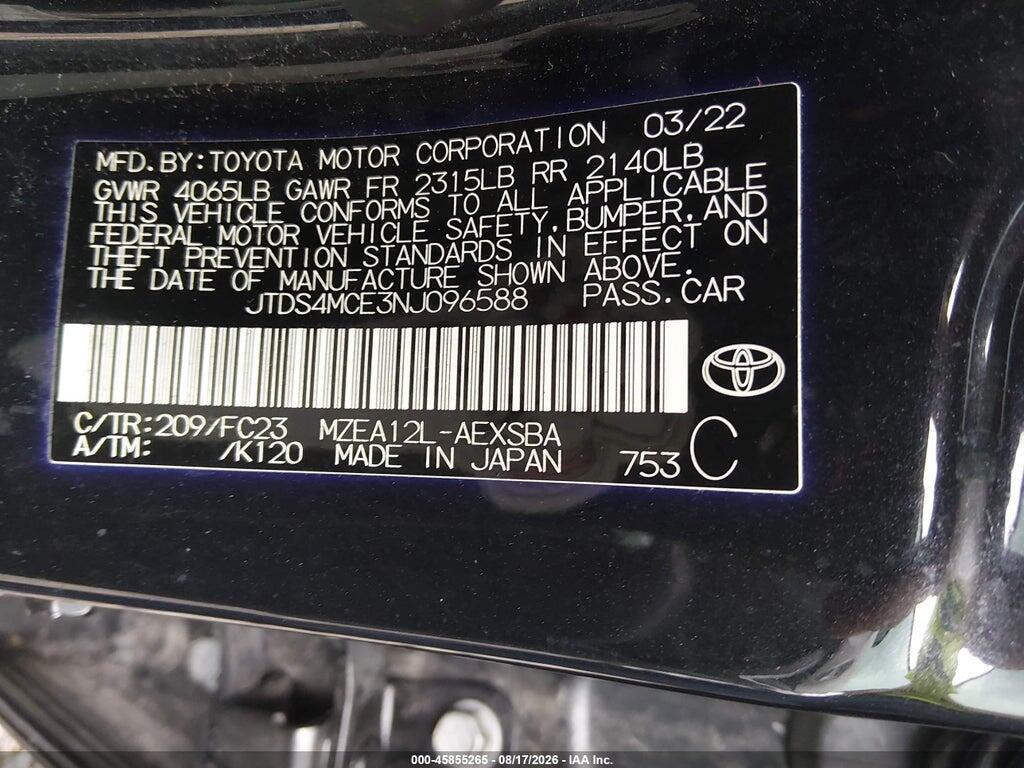 JTDS4MCE3NJ096588 2022 TOYOTA COROLLA photo no. 9