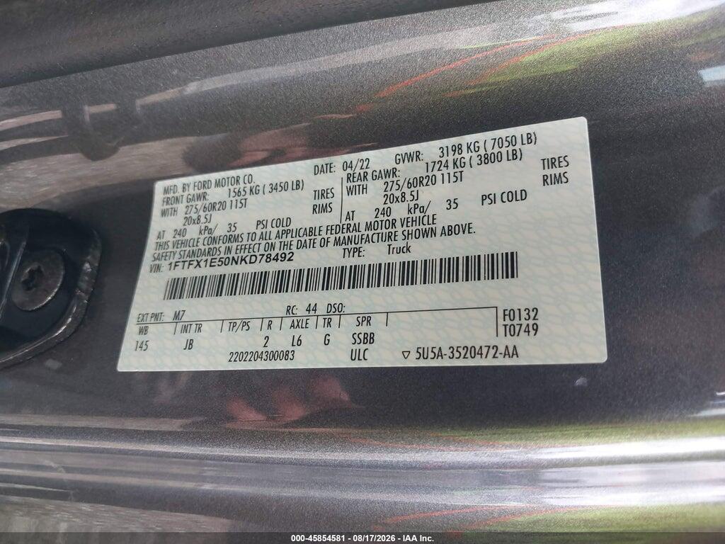 1FTFX1E50NKD78492 2022 FORD F-150 photo no. 9