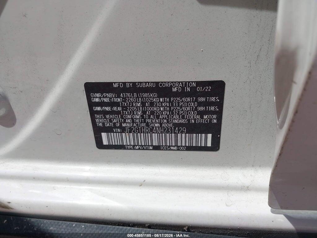 JF2GTHRC4NH231429 2022 SUBARU CROSSTREK photo no. 9