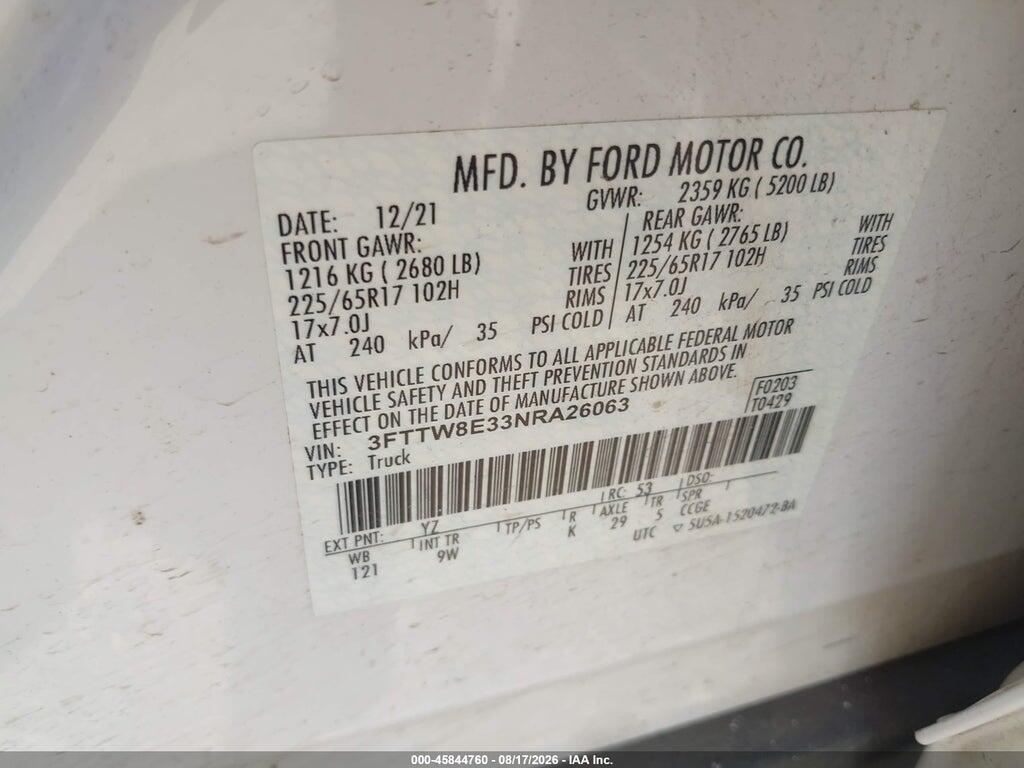 3FTTW8E33NRA26063 2022 FORD MAVERICK photo no. 9
