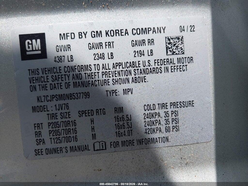 KL7CJPSM0NB537799 2022 CHEVROLET TRAX photo no. 9
