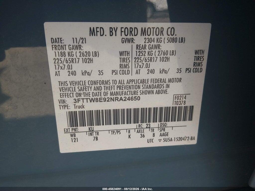 3FTTW8E92NRA24650 2022 FORD MAVERICK photo no. 9