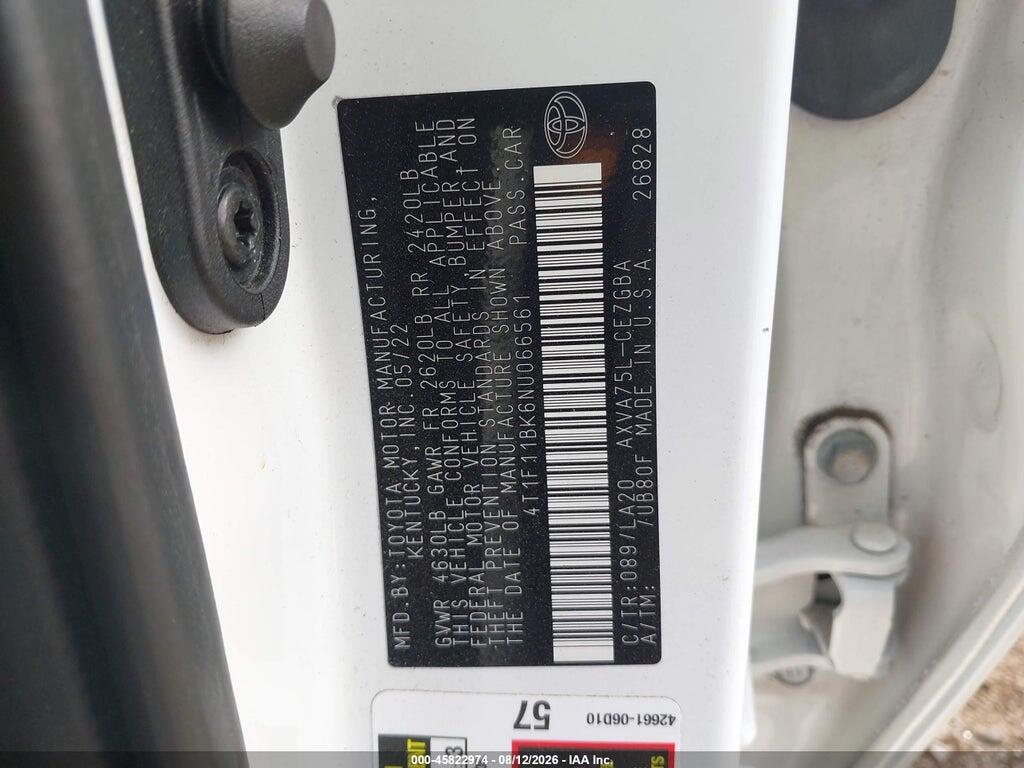 4T1F11BK6NU066561 2022 TOYOTA CAMRY photo no. 9