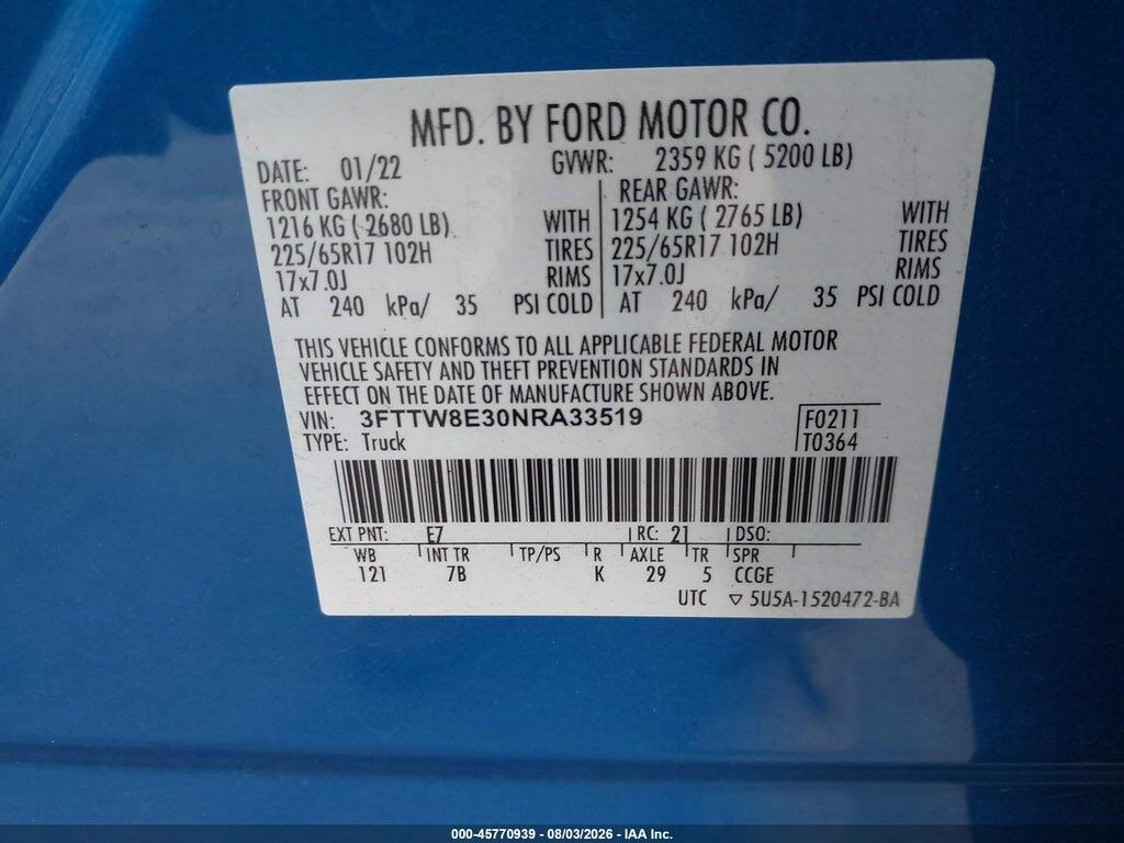 3FTTW8E30NRA33519 2022 FORD MAVERICK photo no. 9