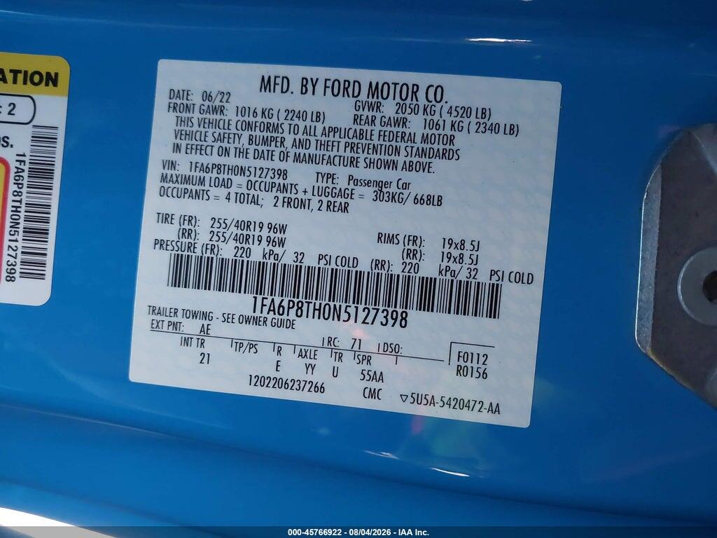 1FA6P8TH0N5127398 2022 FORD MUSTANG photo no. 9