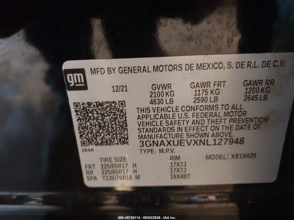 3GNAXUEVXNL127948 2022 CHEVROLET EQUINOX photo no. 9