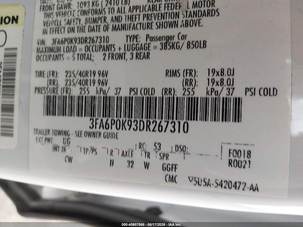 3FA6P0K93DR267310 2013 FORD FUSION photo no. 9