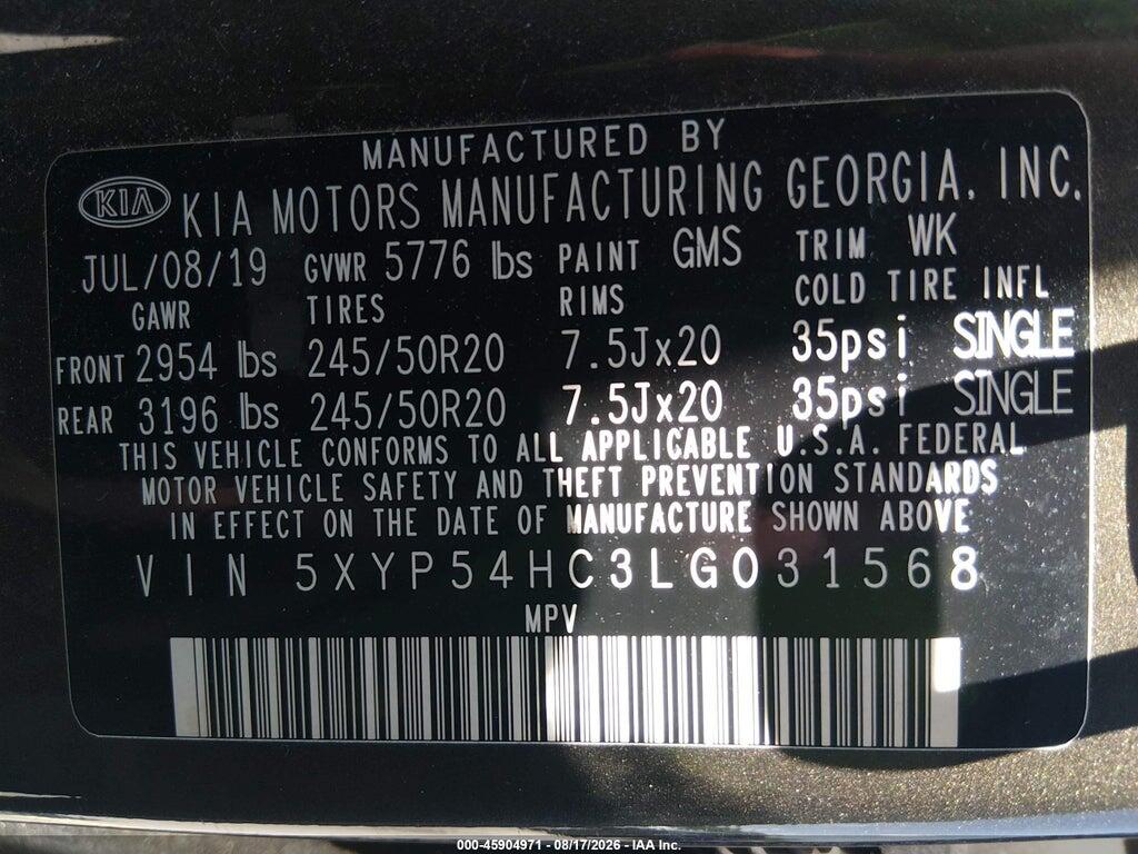 5XYP54HC3LG031568 2020 KIA TELLURIDE photo no. 9
