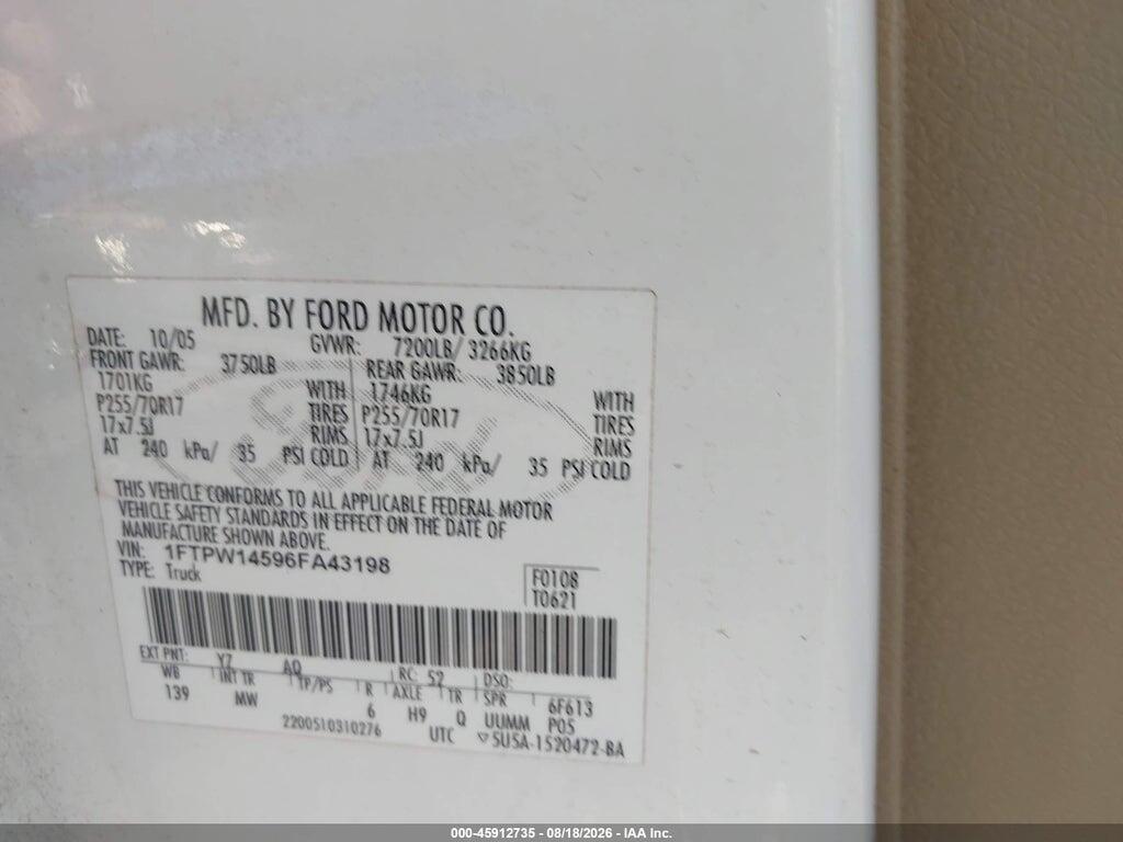 1FTPW14596FA43198 2006 FORD F-150 photo no. 9
