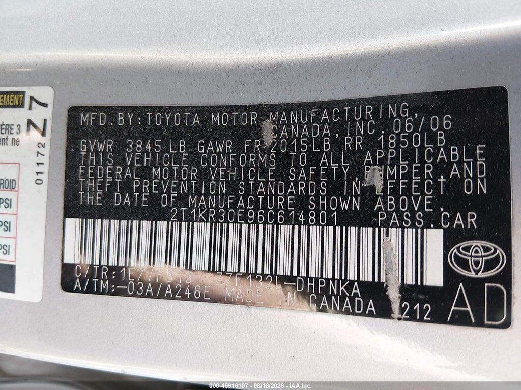 2T1KR30E96C614801 2006 TOYOTA MATRIX photo no. 9