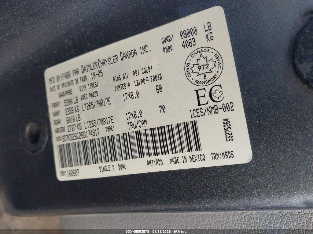 3D7KS29C26G174917 2006 DODGE RAM 2500 photo no. 9