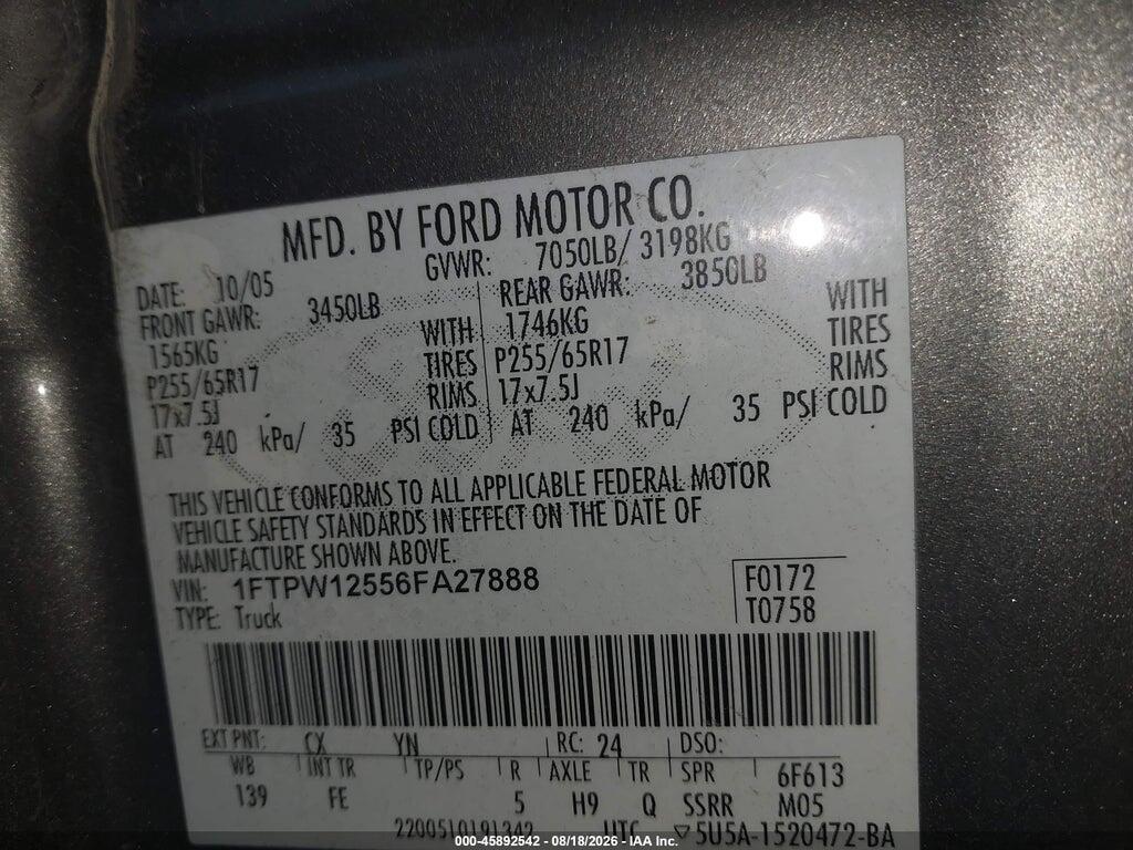 1FTPW12556FA27888 2006 FORD F-150 photo no. 9
