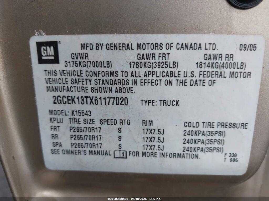 2GCEK13TX61177020 2006 CHEVROLET SILVERADO 1500 photo no. 9