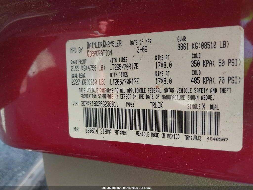 3D7KR19D36G238011 2006 DODGE RAM 1500 photo no. 9