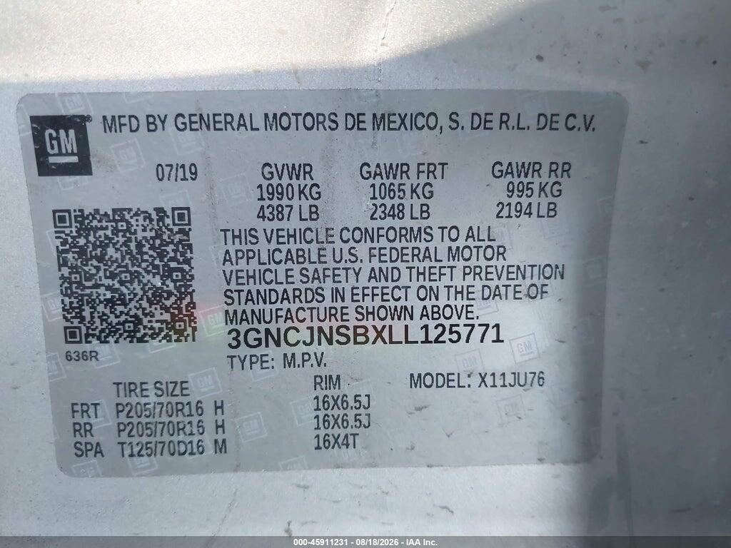 3GNCJNSBXLL125771 2020 CHEVROLET TRAX photo no. 9