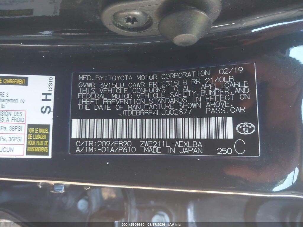 JTDEBRBE4LJ002877 2020 TOYOTA COROLLA photo no. 9