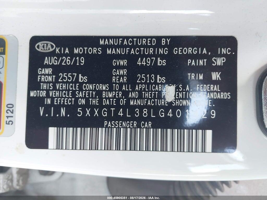 5XXGT4L38LG401429 2020 KIA OPTIMA photo no. 9