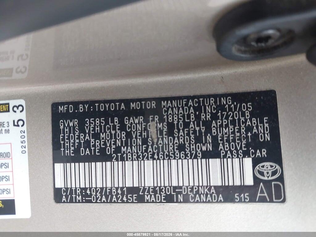 2T1BR32E46C596379 2006 TOYOTA COROLLA photo no. 9