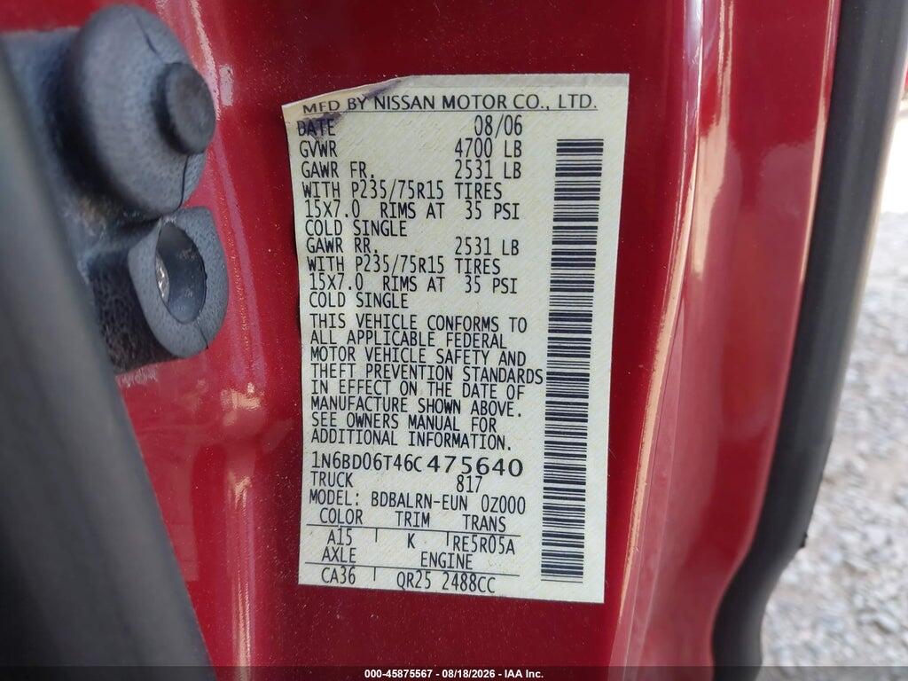 1N6BD06T46C475640 2006 NISSAN FRONTIER photo no. 9