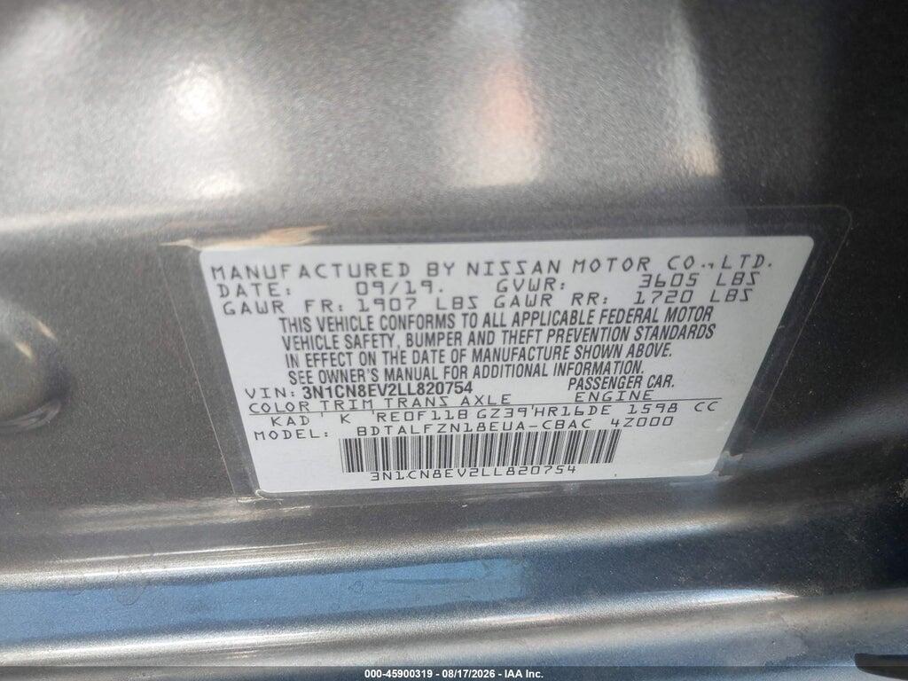 3N1CN8EV2LL820754 2020 NISSAN VERSA photo no. 9