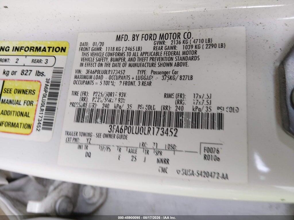 3FA6P0LU0LR173452 2020 FORD FUSION photo no. 9