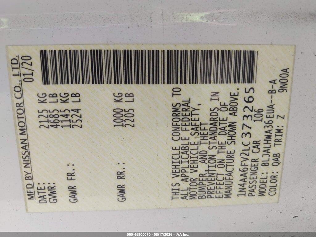 1N4AA6FV2LC373265 2020 NISSAN MAXIMA photo no. 9