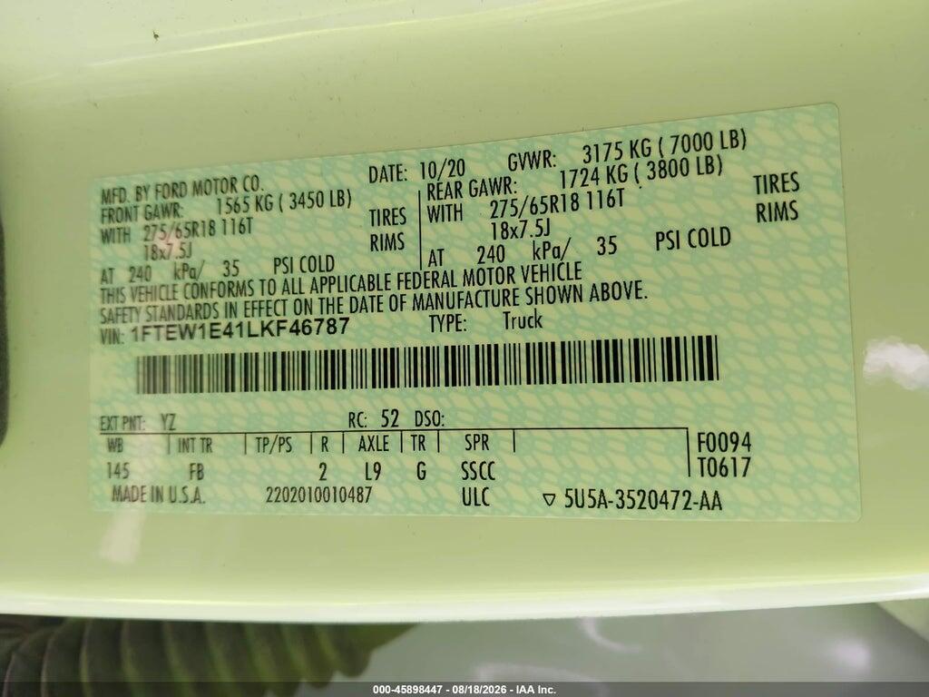 1FTEW1E41LKF46787 2020 FORD F-150 photo no. 9